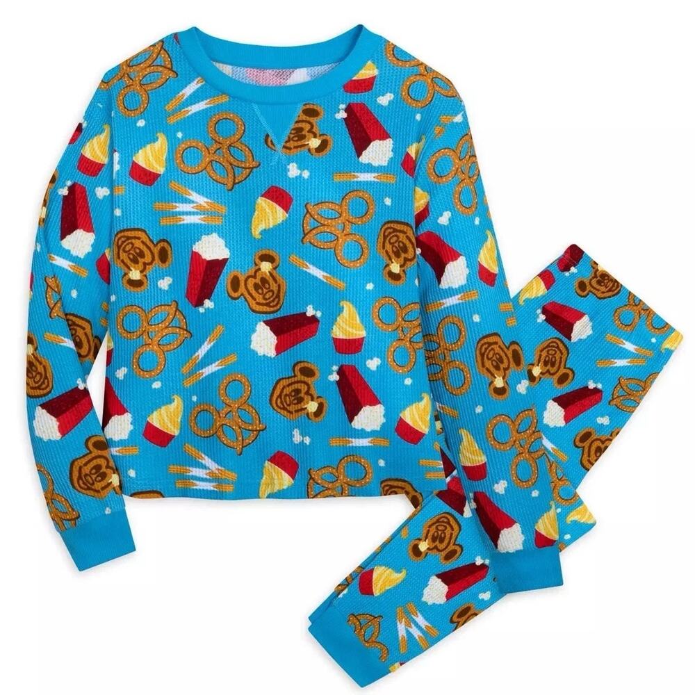 Disney Parks Mickey Pajama PJ Women M Blue Pretzel Food Popcorn Ice Cream Snack